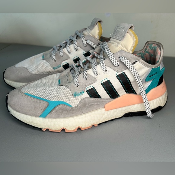 Adidas Men’s Nite Jogger White Hi-Res Aqua Size 12 - Picture 3 of 12
